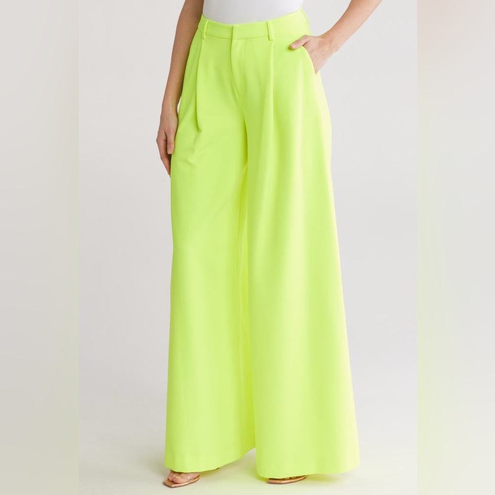L'AGENCE Bright Neon Citrus Wide-Leg Pants NWT